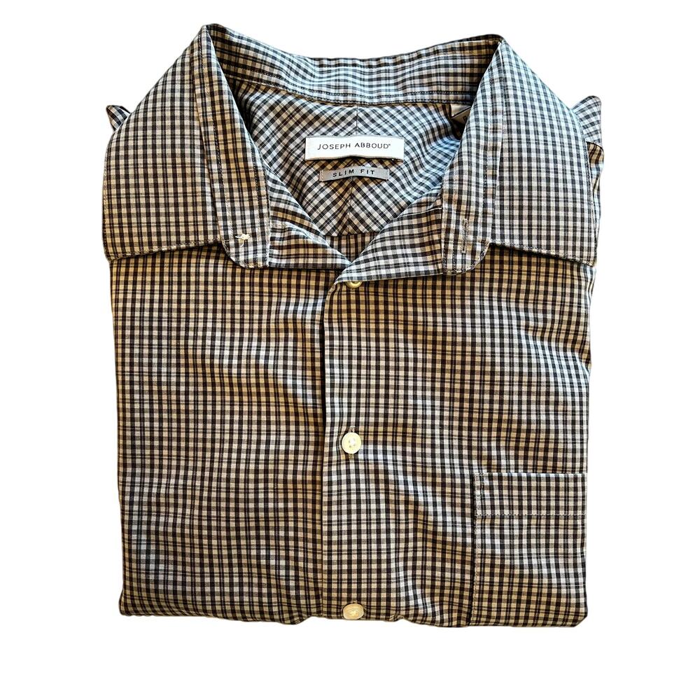 Joseph Abboud Mens Slim Fit Gingham Check Dress Shirt 16.5 Collar 32 33 Sleeve